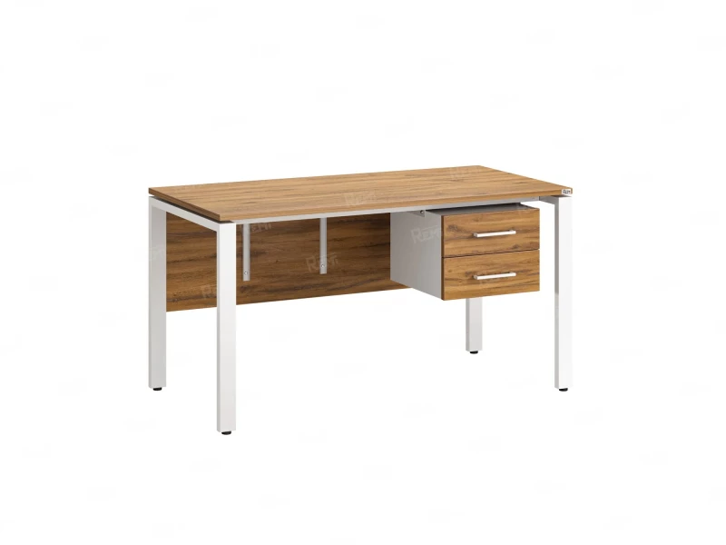 Стол прямой, подвесная тумба, ЛДСП экран, П-опора 1600x800x750 RM031-16x8 Дуб Юстус/Белый