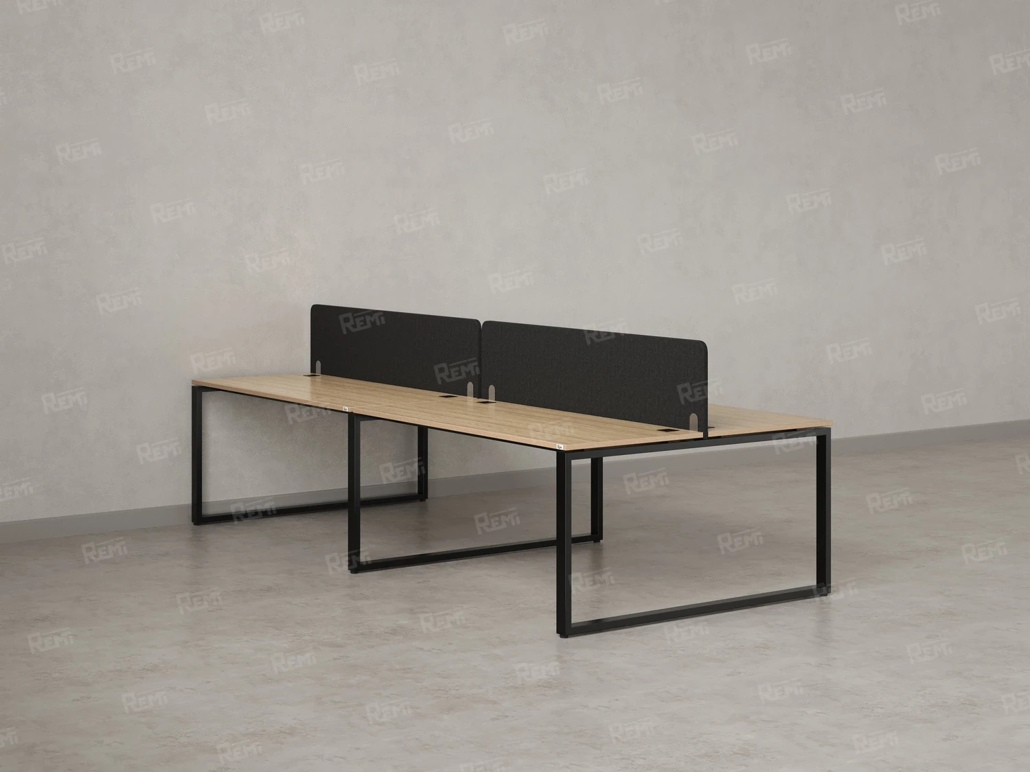 Бенч-система, 4 рабочих места, на О-образных опорах, 2 тканевых экранов 3600x1600x750 RM170-3-18x16 Вяз Швейцарский светлый/Черный