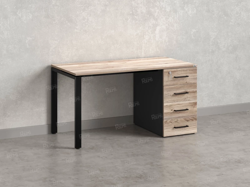 Стол прямой с тумбой на П-образных опоре, правый 1800x700x750 RM103-18x7 Дуб Маувелла/Черный