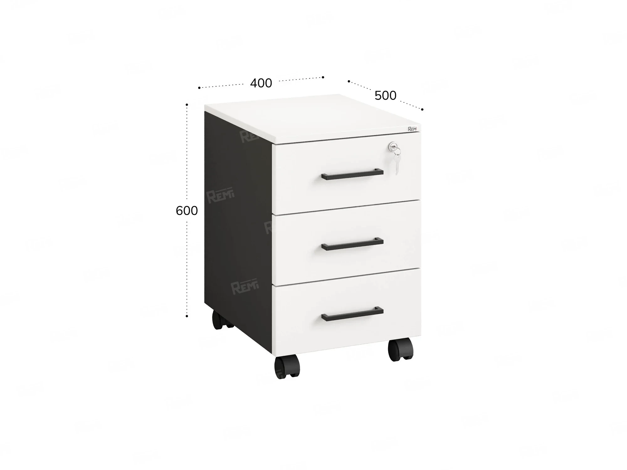 Тумба мобильная, 3 ящика 400x500x600 RM120-40x50 Белый/Черный