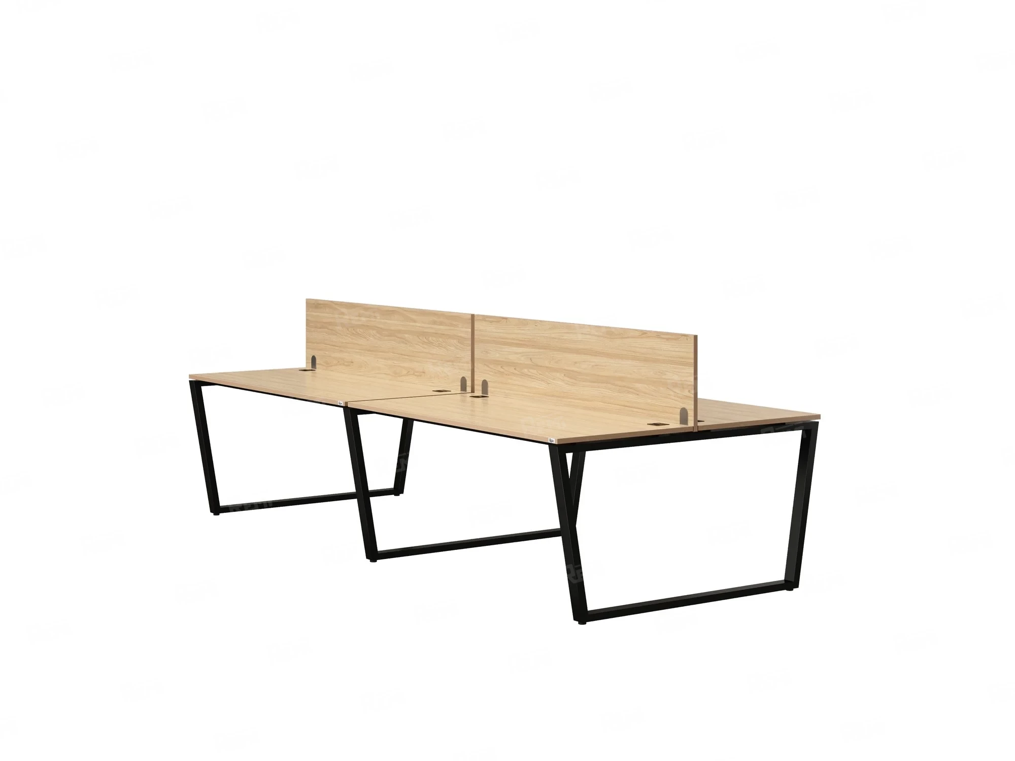 Бенч-система, 4 рабочих места, на U-образных опорах, 2 ЛДСП экранов 3200x1200x750 RM173-4-16x12 Вяз Швейцарский светлый/Черный