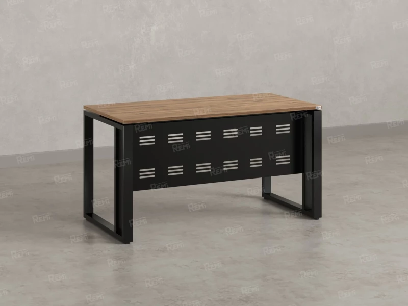 Стол прямой на О-образных опорах с металлическим экраном 1200x900x750 RM042-12x9 Юстус/Черный