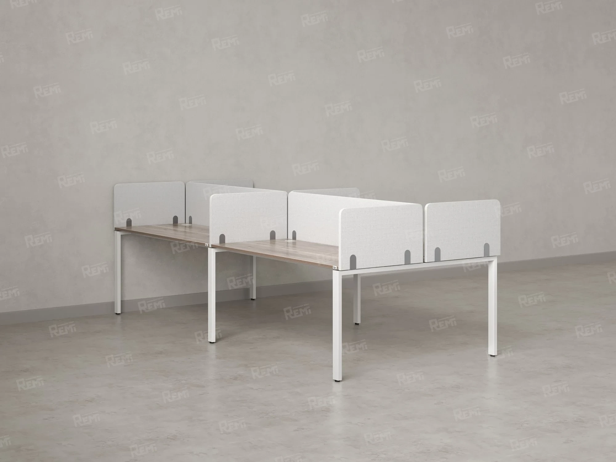 Бенч-система, 4 рабочих места, на П-образных опорах, 8 тканевых экранов 3600x1200x750 RM166-1-18x12 Дуб Маувелла/Белый