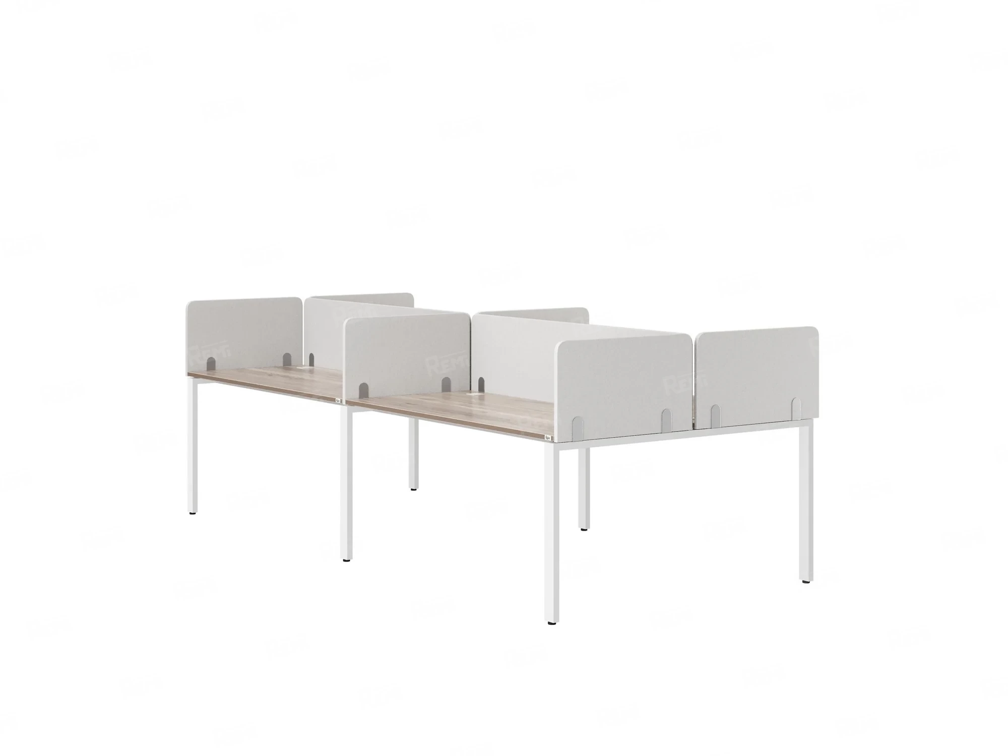 Бенч-система, 4 рабочих места, на П-образных опорах, 8 тканевых экранов 3600x1200x750 RM166-1-18x12 Дуб Маувелла/Белый