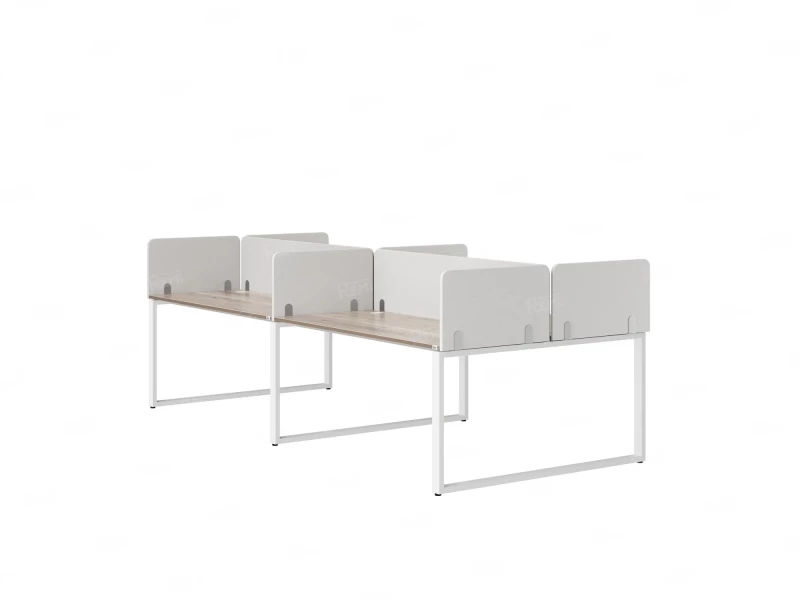 Бенч-система, 4 рабочих места, на О-образных опорах, 8 тканевых экранов 2000x1600x750 RM170-1-10x16 Дуб Маувелла/Белый