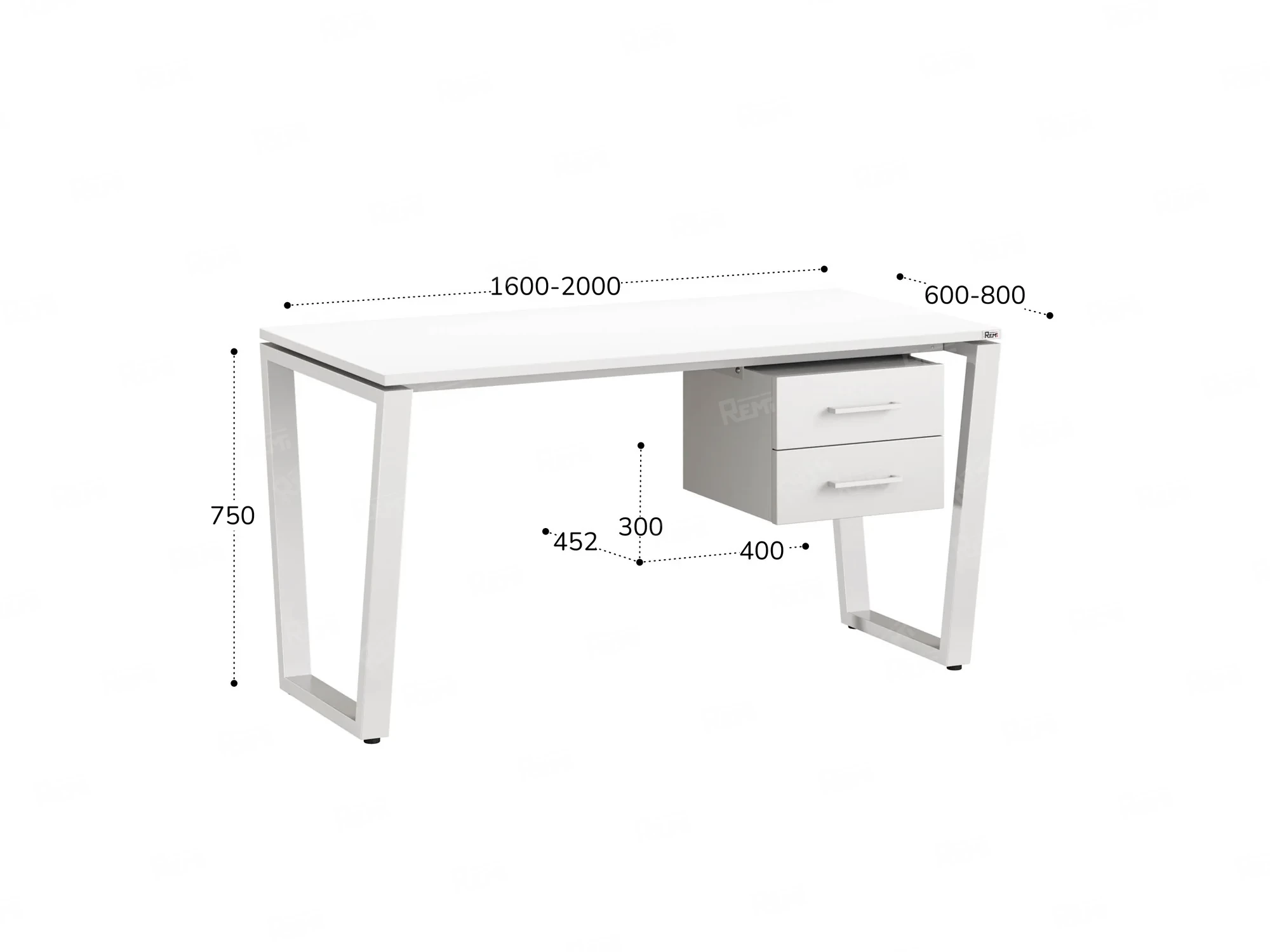 Стол прямой с подвесной тумбой 2 ящика, U-опора 1800x600x750 RM035-18x6 Белый/Белый