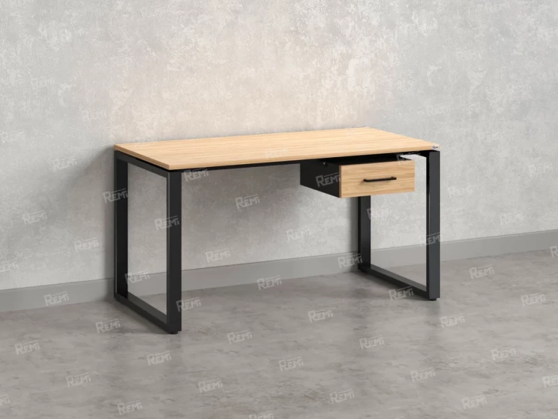 Стол прямой с подвесной тумбой, О-опора 1800x700x750 RM036-18x7 Вяз Швейцарский светлый/Черный