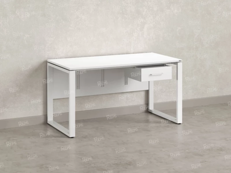 Стол прямой, подвесная тумба, ЛДСП экран, О-опора 1800x700x750 RM032-18x7 Белый/Белый