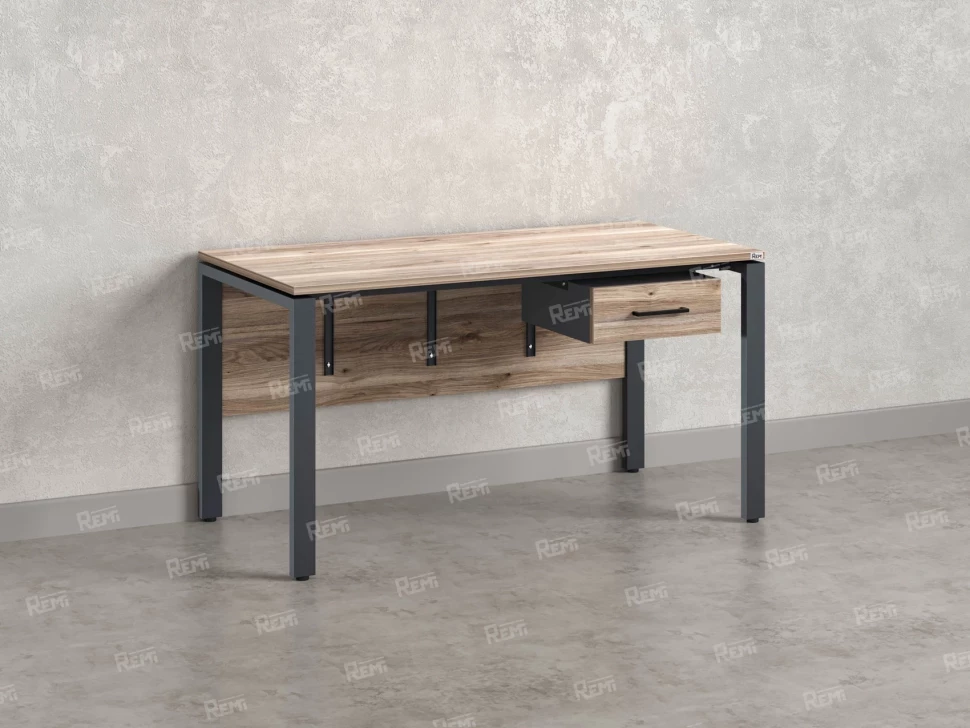 Стол прямой, подвесная тумба, ЛДСП экран, П-опора 1800x700x750 RM030-18x7 Дуб Маувелла/Серый