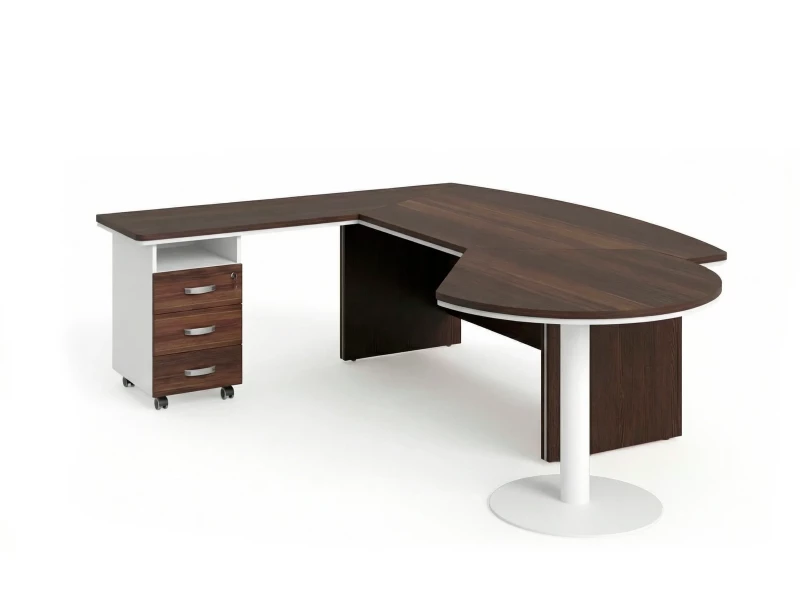 BRL RB073-215x200L Стол рук-ля L угловой с брифингом и тумбой 3 ящика 2150х2000х760 Венге/Белый