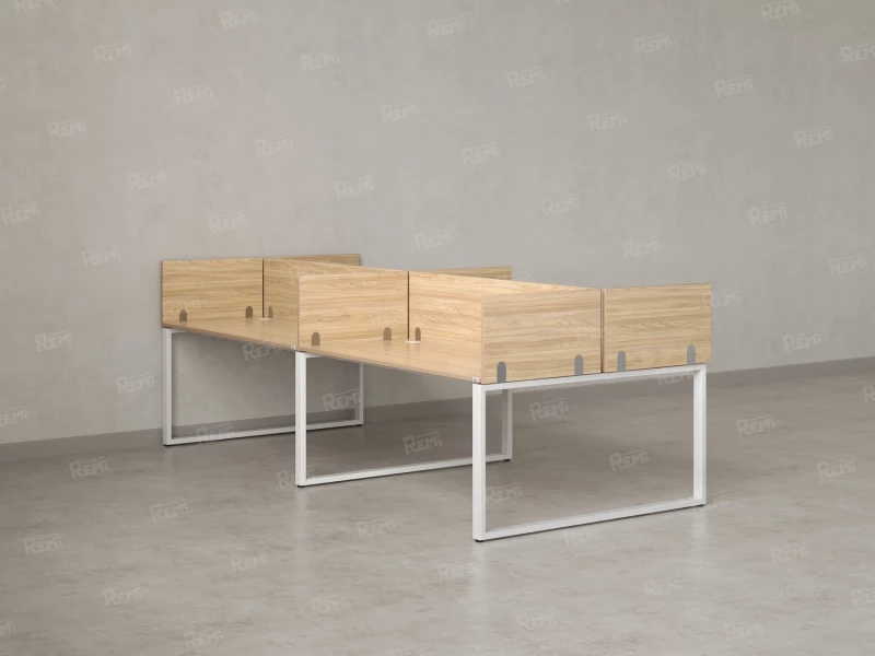 Бенч-система, 4 рабочих места, на О-образных опорах, 8 ЛДСП экранов 3200x1200x750 RM170-1-16x12 Вяз Швейцарский светлый/Белый