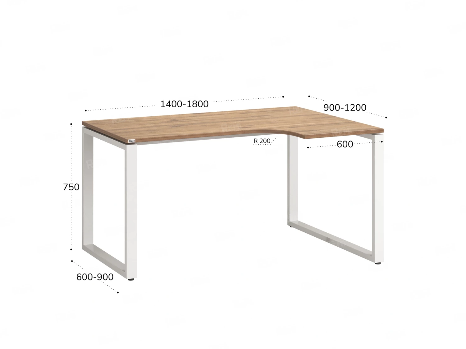 Стол угловой, О-опора, правый 1600x800/1000x750, RM054-16x8-10 Дуб Юстус/Белый