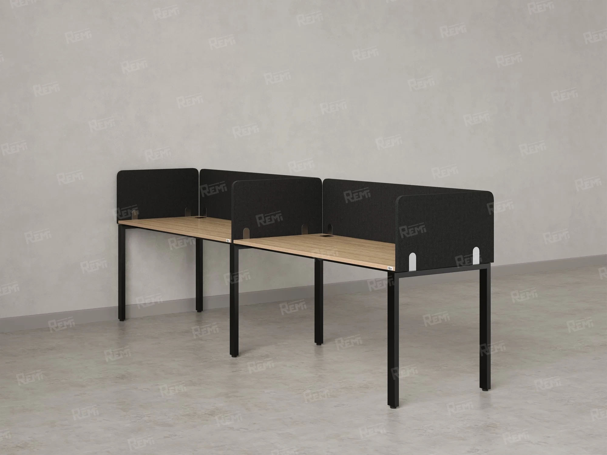Бенч-система в 1 ряд, 2 рабочих места 5 тканевых экранов 3600x800x750 RM167-1-36x8 Вяз Швейцарский светлый/Черный