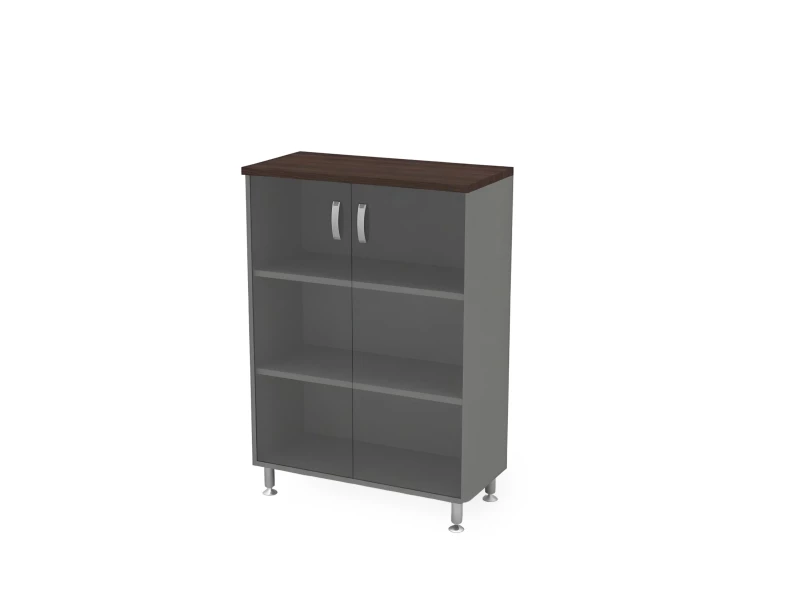 BRL RB053-90х43 Стеллаж закрытый витрина стекло 900х430х1290 Венге/Серый вулканический