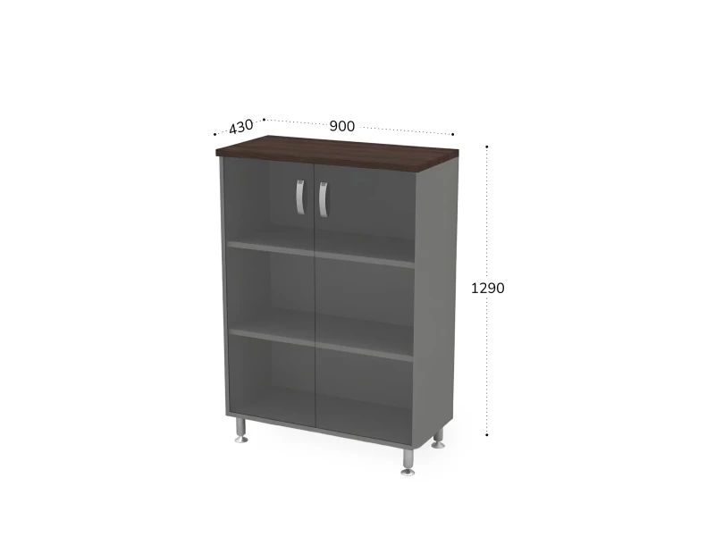 BRL RB053-90х43 Стеллаж закрытый витрина стекло 900х430х1290 Венге/Серый вулканический