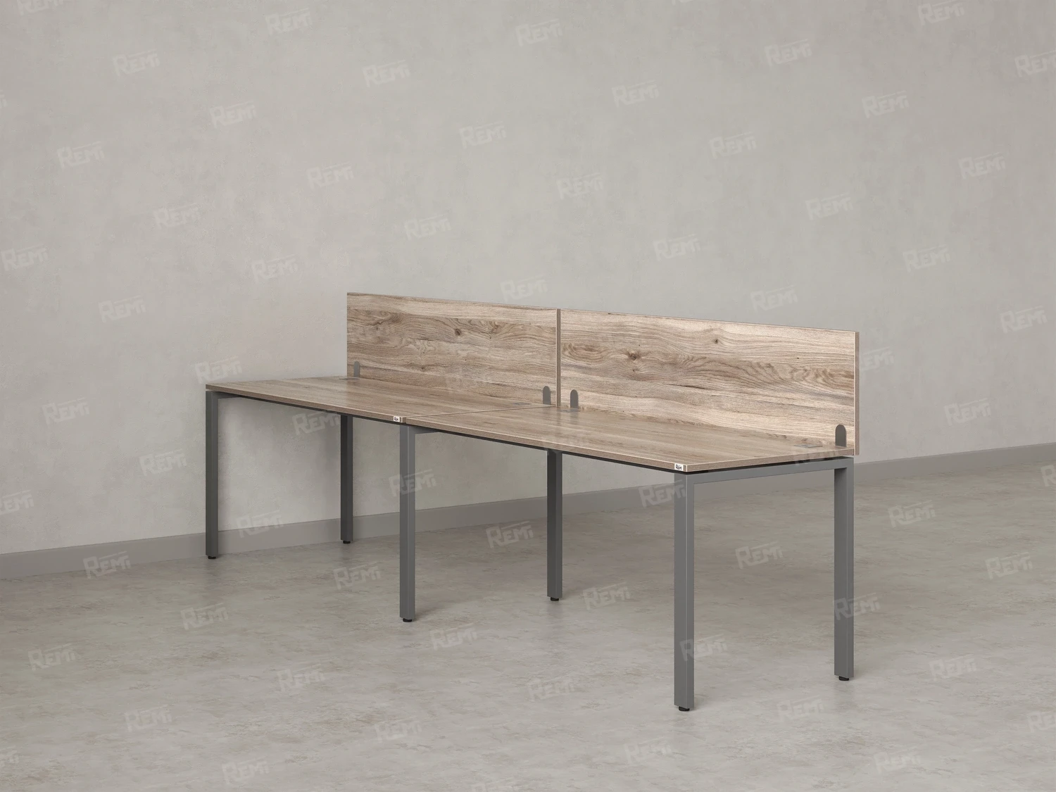 Бенч-система в 1 ряд, 2 рабочих места 2 ЛДСП экранов 2000x800x750 RM167-4-20x8 Дуб Маувелла/Серый