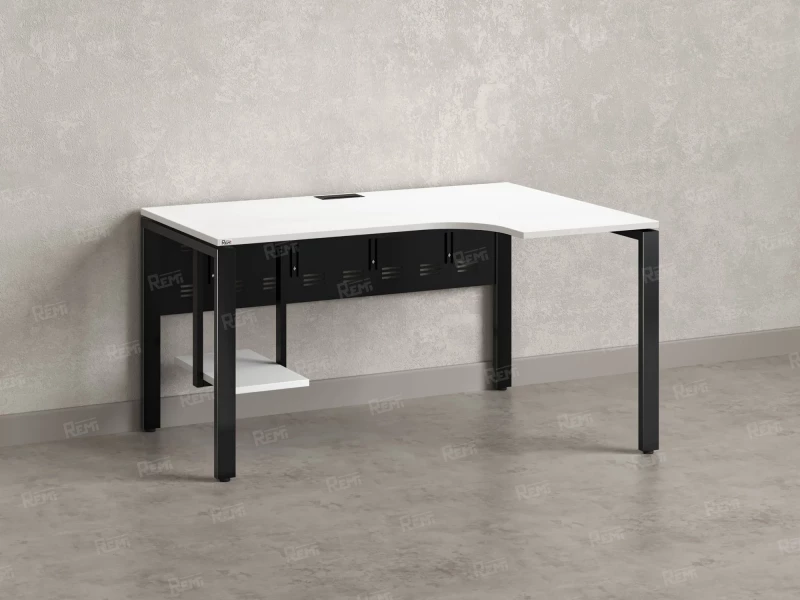 Стол угловой, экран металл, П-опора, правый 1800x600/900x750, RM058-18x6-9 Белый/Черный