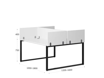 Бенч-система, 2 рабочих места, 5 ЛДСП экранов 1000x1600x750 RM169-4-10x16 Белый/Черный
