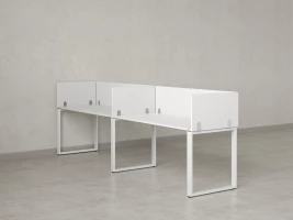 Бенч-система в 1 ряд, 2 рабочих места 5 ЛДСП экранов 2700x600x750 RM168-2-27x6 Белый/Белый